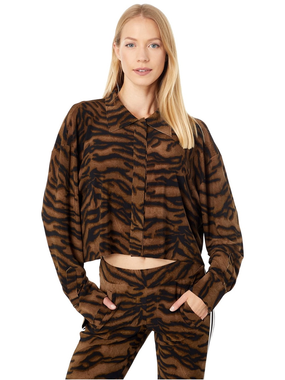Norma Kamali Cropped Oversized Boyfriend NK Shirt Brown Tiger